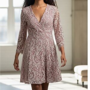 Eliza J Mauve Lace V-Neck Dress